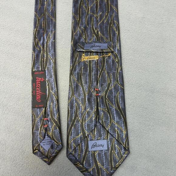 Vintage Brioni Tie Black Gold Purple 100% Silk Hand Made in Italy Barcelino - Picture 1 of 9